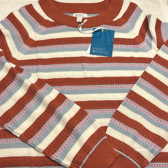 Market & Spruce Tops - Market & Spruce Women Careen Crew Neck Striped Open Knit Sweater Size XL